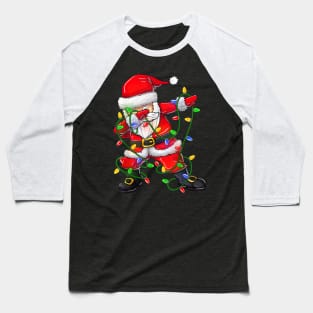 Dabbing Santa Christmas Tree Lights Baseball T-Shirt